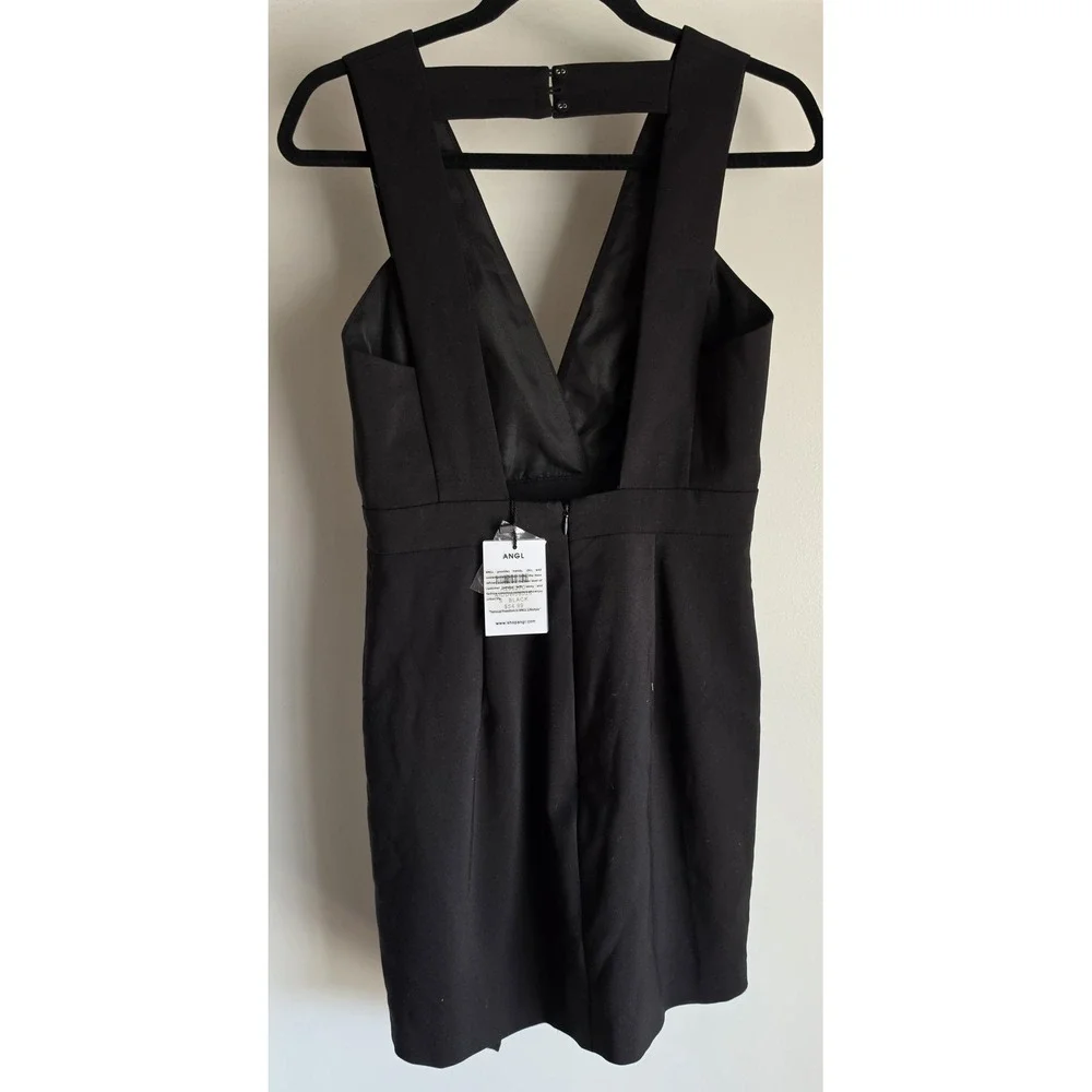 NWT ANGL Sleeveless Mini Dress Women S Formal Black Solid V-Neck Bodycon